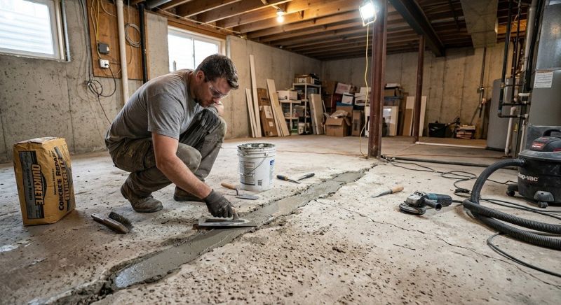 Cracked Basement Floor Repair in Shelton, CT